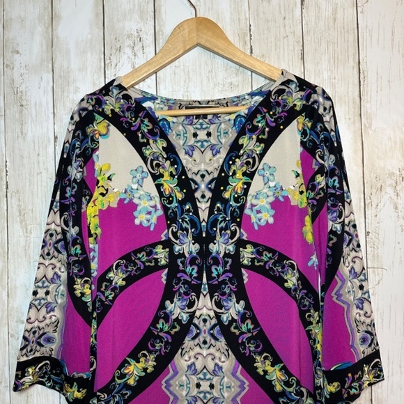 Style&Co Shift Dress Boat neckline Bell Sleeve Stretch Sz Small Floral Disco - Picture 8 of 16